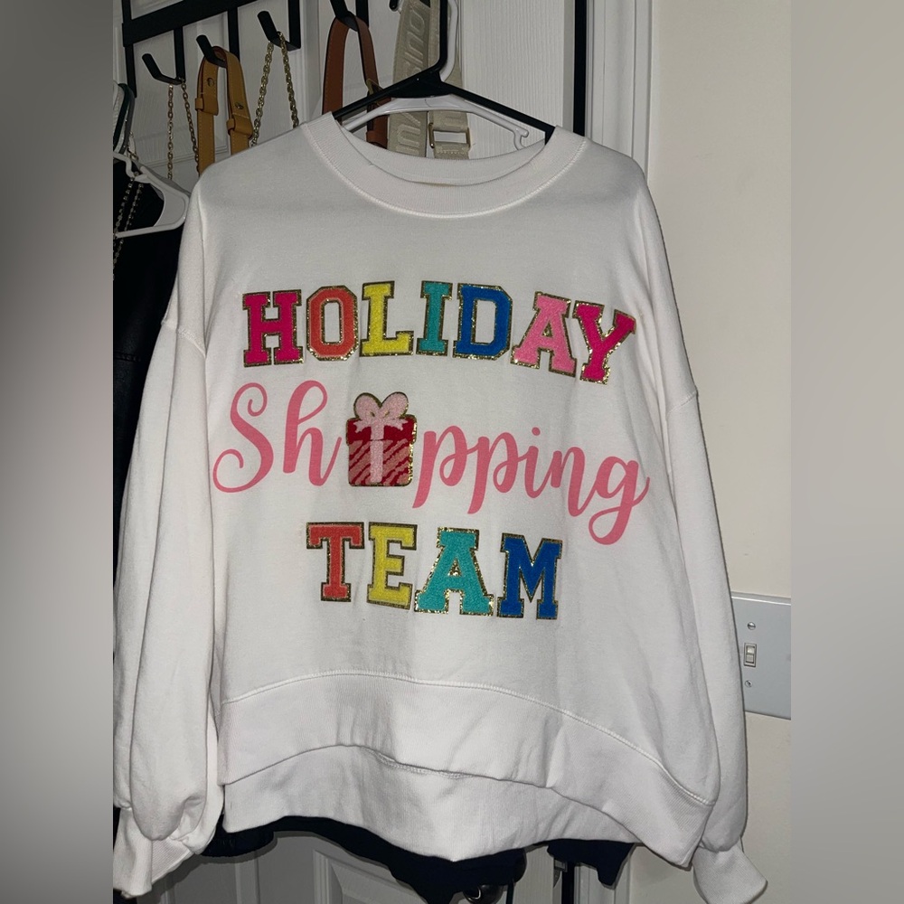 Judith March White Holiday Shopping Team Sweatshirt